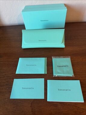 Tiffany & Co. Robin's Egg Blue Box, Eye Glass Case, Glass Cleaning Cloth & Set
